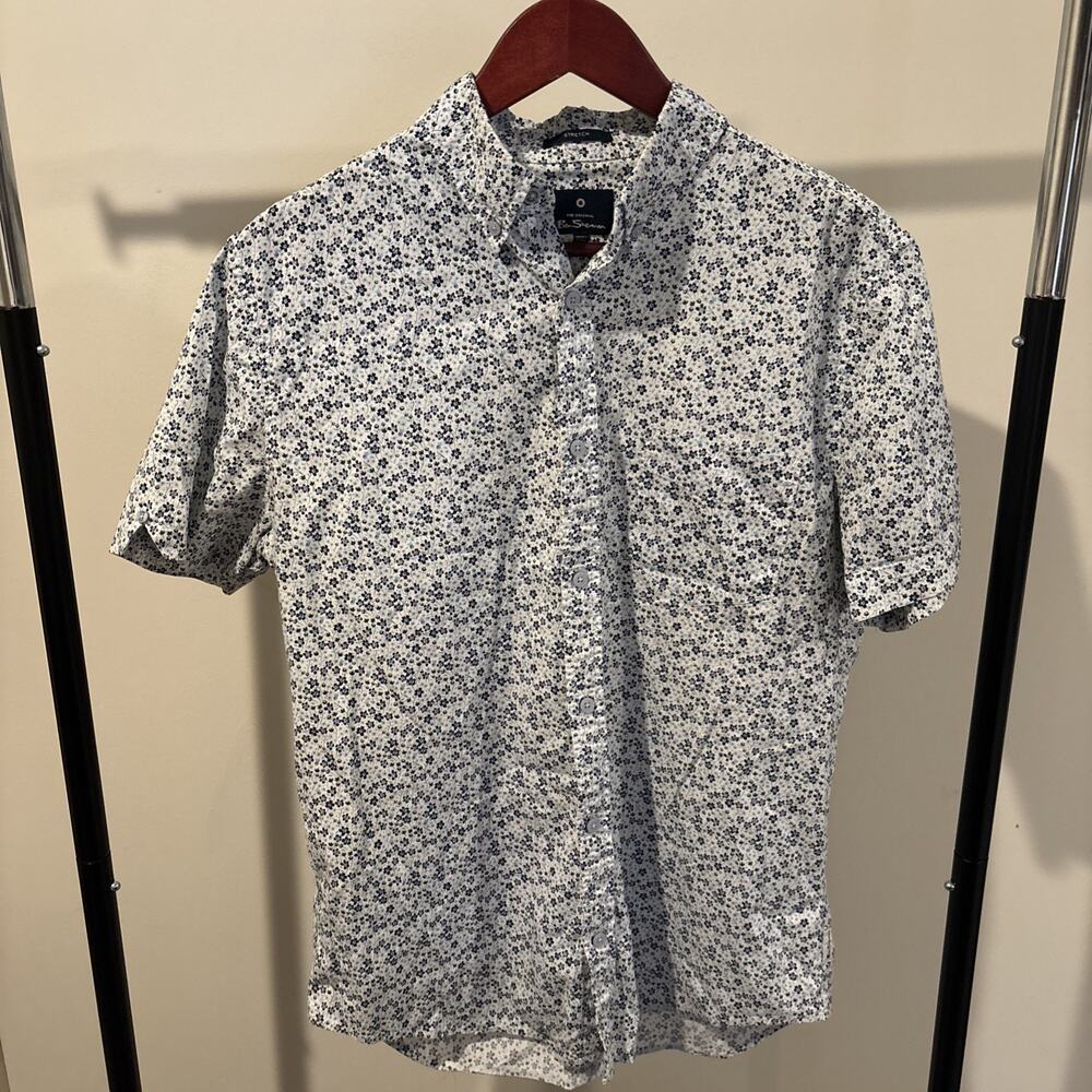 Ben Sherman Short Sleeve Button Down Shirt Mens M Floral Mod Fit Stretch Comfort